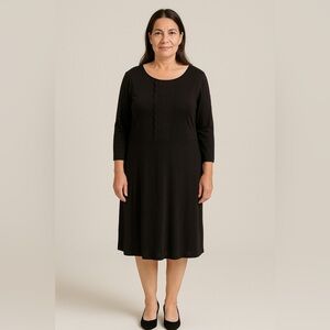 Boden | Jersey Knit Black Scalloped Long Sleeve Dress Romantic Stretch